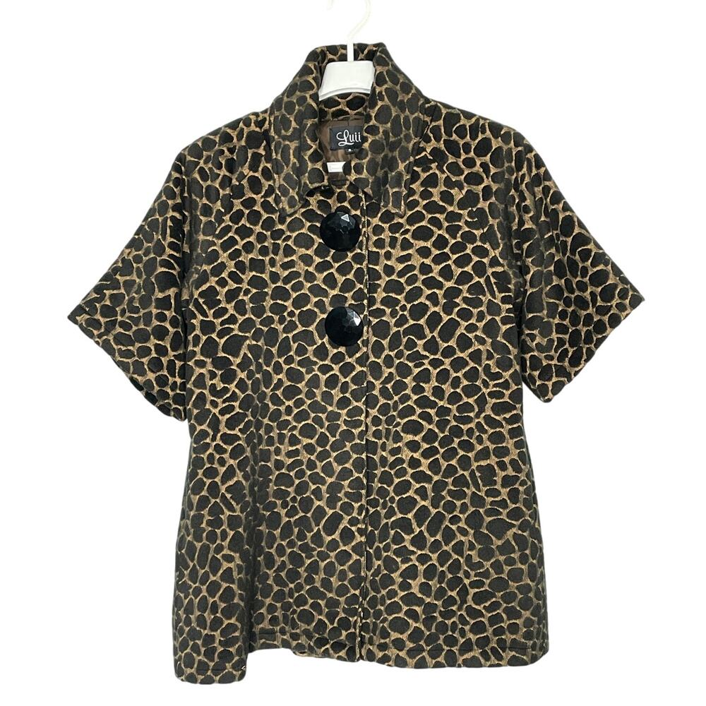 Luii Anthropologie Giraffe Print Mod Swing Coat Oversized Button Size Small